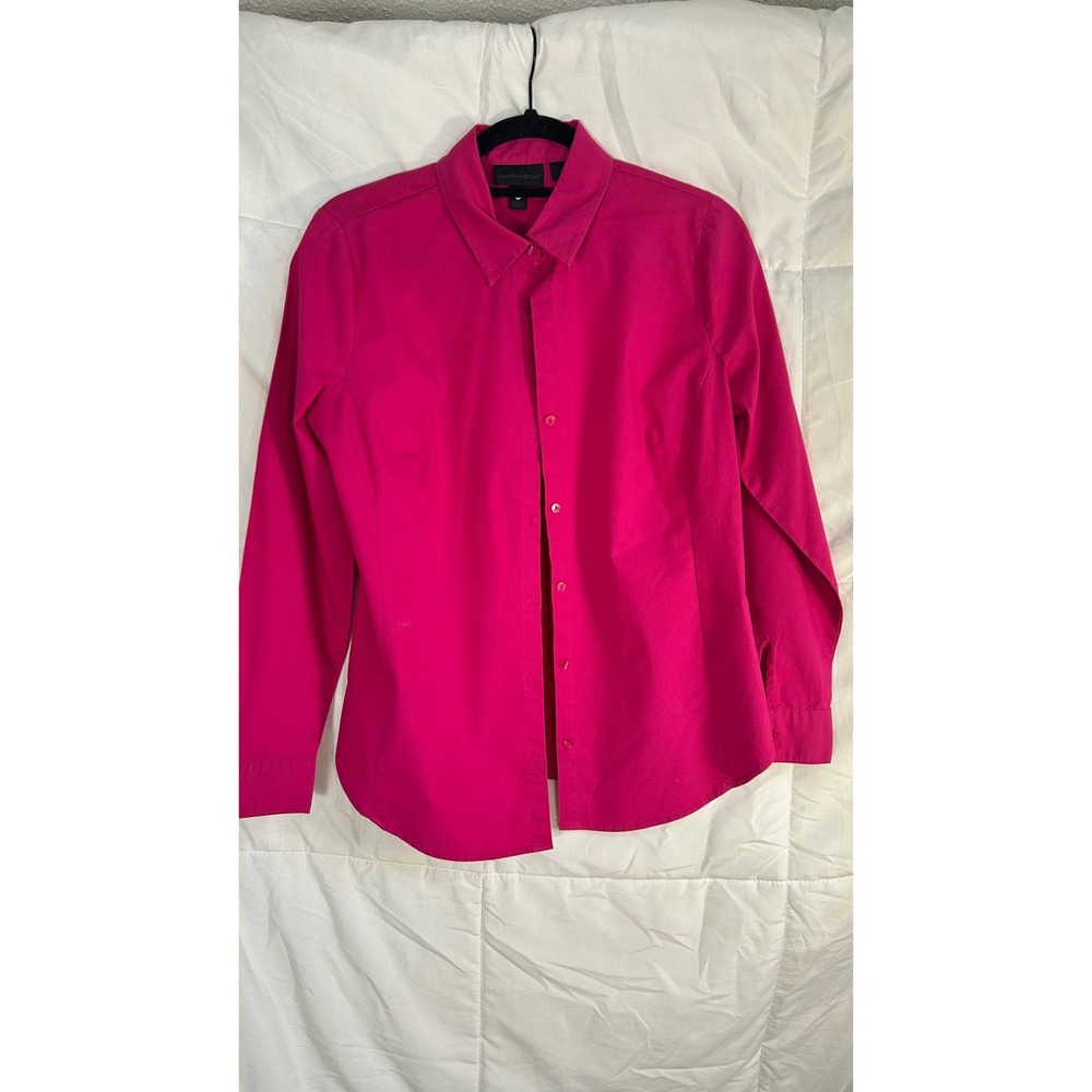 Worthington Stretch Pink Button Down Long Sleeve Collared Shirt Top Womens 10P